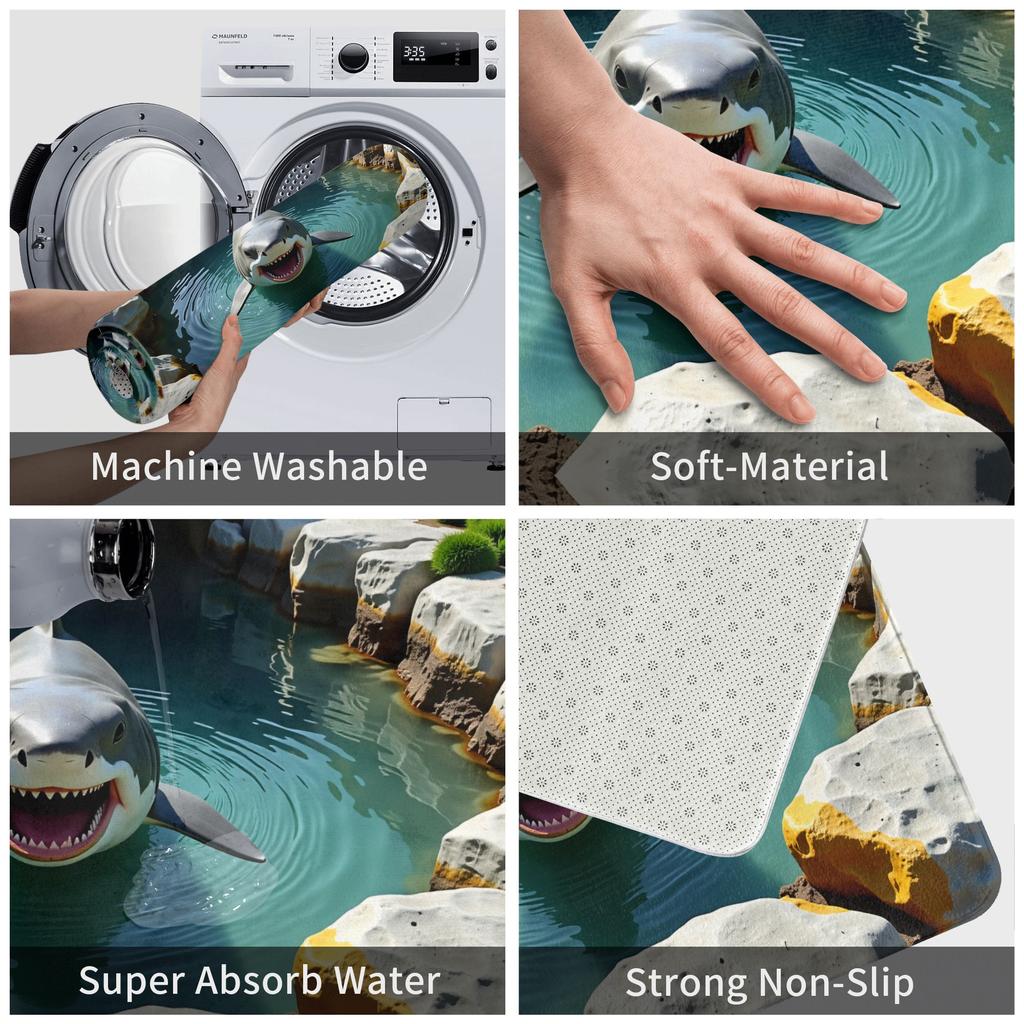 Shark Attack 3D Visual Design Front Door Mat Anti-Slip Outdoor Waterproof  Doormat Kitchen Balcony Entrance Rug Carpet