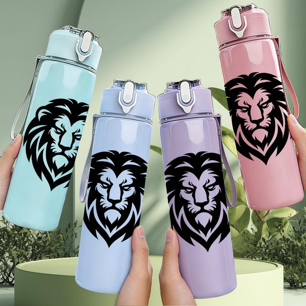 1PC Lion Head Black Silhouette Print 750ml Color Plastic Sports Water Bottle Leakproof Flip Straw Lid Suitable for Sports Office Home Use