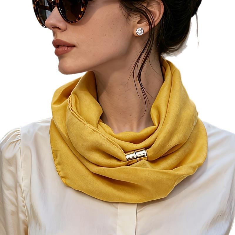 French Style Solid Color Neck Scarf Minimalist No-Tie Silk Scarf Elegant Versatile Commute Neckerchief For Women