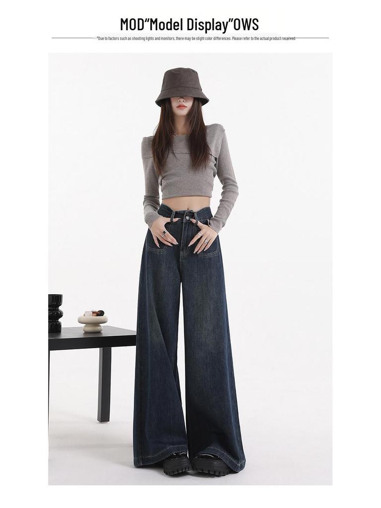 Women's High-Waisted Velvet Wide-Leg Jeans for Autumn and Winter