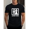 Ανδρικό T-Shirt με Γραφικό 'Game Over' Ευρωπαϊκό Μέγεθος | Μαύρο Casual Καλοκαιρινό T-Shirt με Εικονογράφηση Γάμου, Στρογγυλή Λαιμόκοψη, Κοντό Μανίκι, Κανονική Εφαρμογή