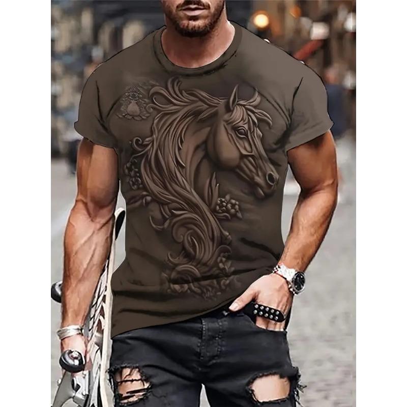 Black White Horse Graphic 3d Full Print T-shirt For Men Fashion Short Sleeve Crew Neck Tshirt Casual Summer Oversized Top