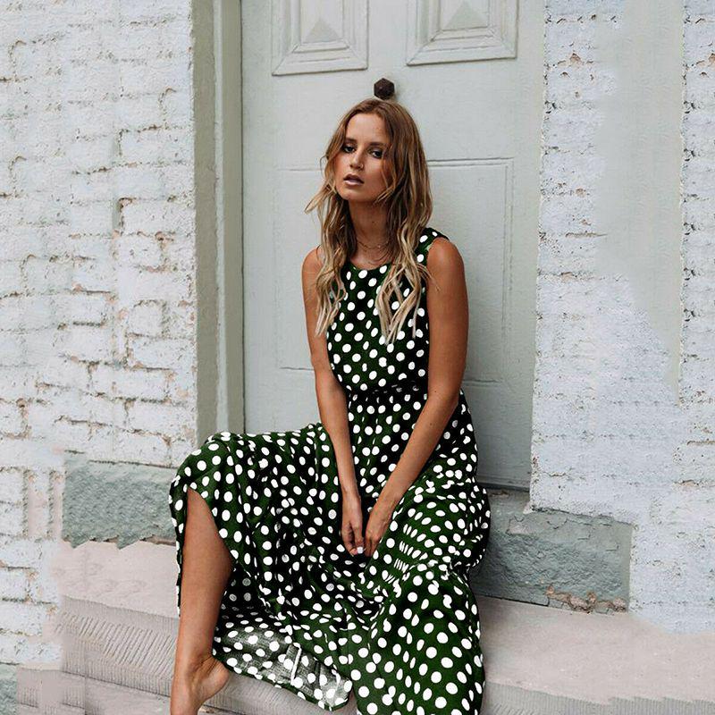 Stylish Womens Sleeveless Polka Dot Maxi Dress Perfect For Summer Beach Holidays