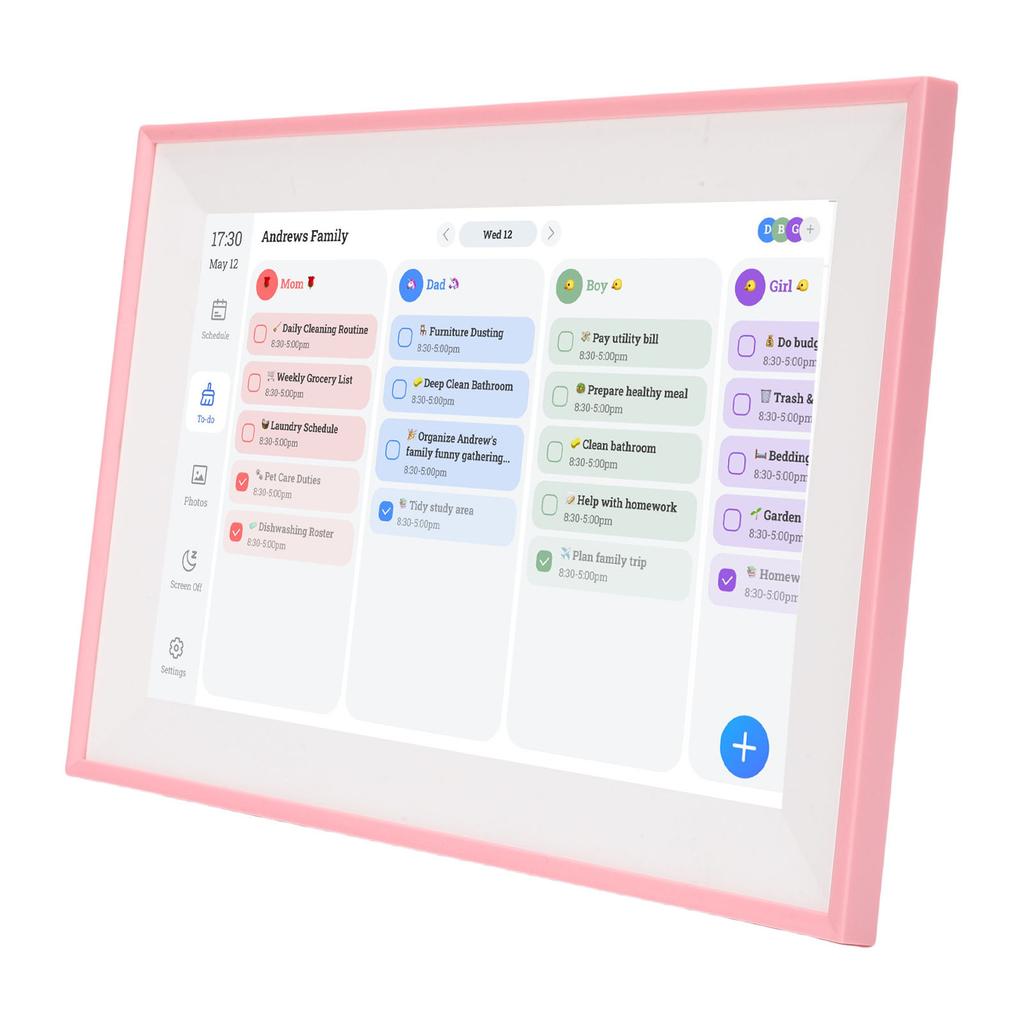 Intelligenter digitaler Kalender 10,1 Zoll HD-Touchscreen Familienplaner mit Aufgabenliste für Zuhause Rosa
