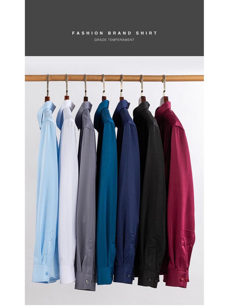 Men's Wrinkle-Resistant Polyester Stretch Long Sleeve Dress Shirt