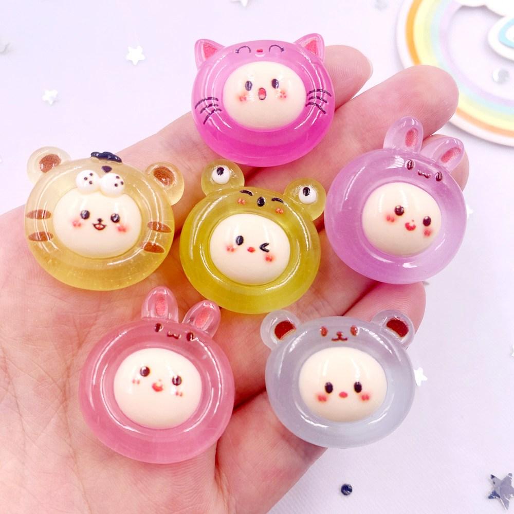 Resin Colorful Noctilucent Clear Candy Color Tiger Rabbit Cats Dog Flat back Cartoons Figurines 6PCS Scrapbooks DIY Decor Crafts