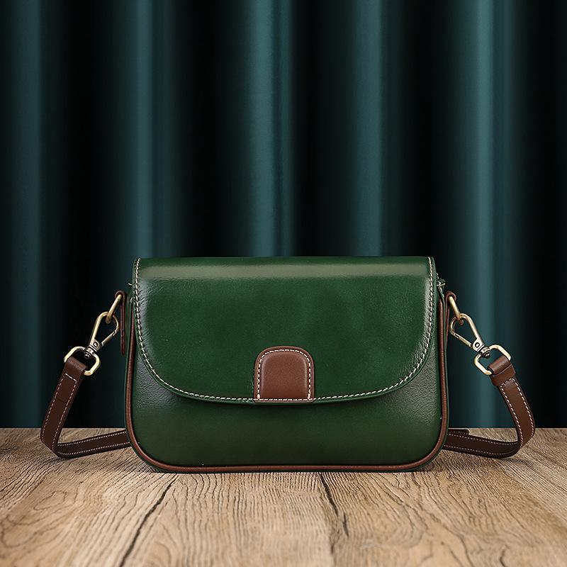 Johnature Einfache Umhängetaschen aus echtem Leder für Frauen, Vintage, weiches, natürliches, echtes Rindsleder, einfarbige Umhängetaschen