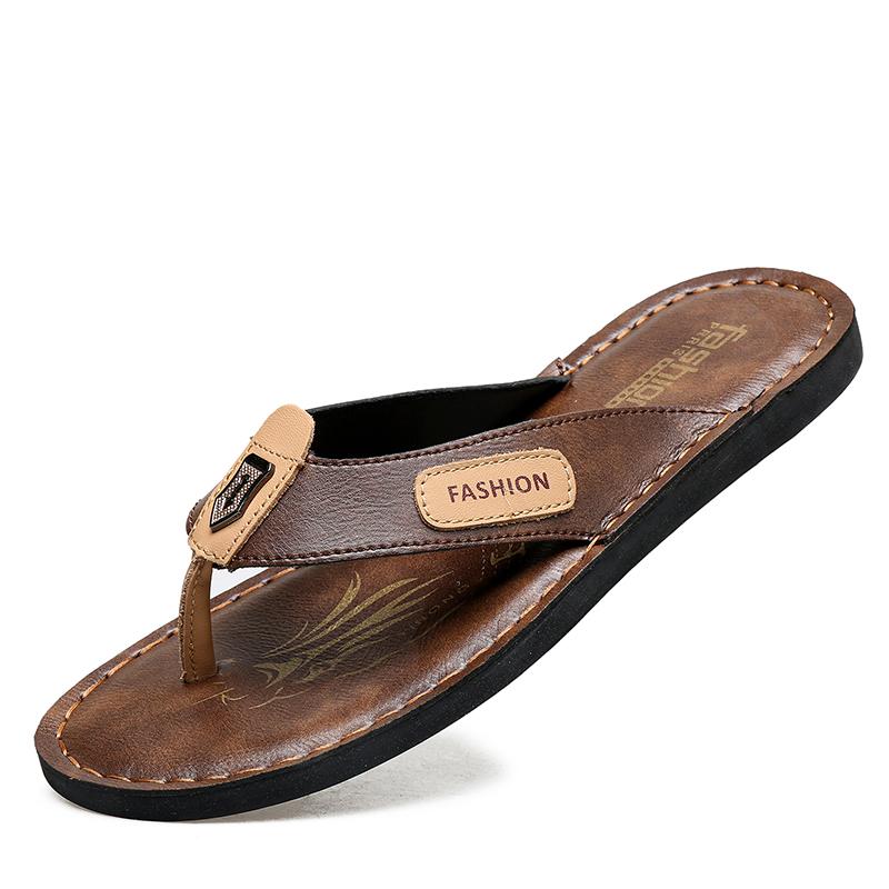 Übergröße Mode Weiches Leder Herren Flip-Flops Outdoor Wasserdichte Strandsandalen Sommer Herren Hausschuhe 47 dunkelbraune