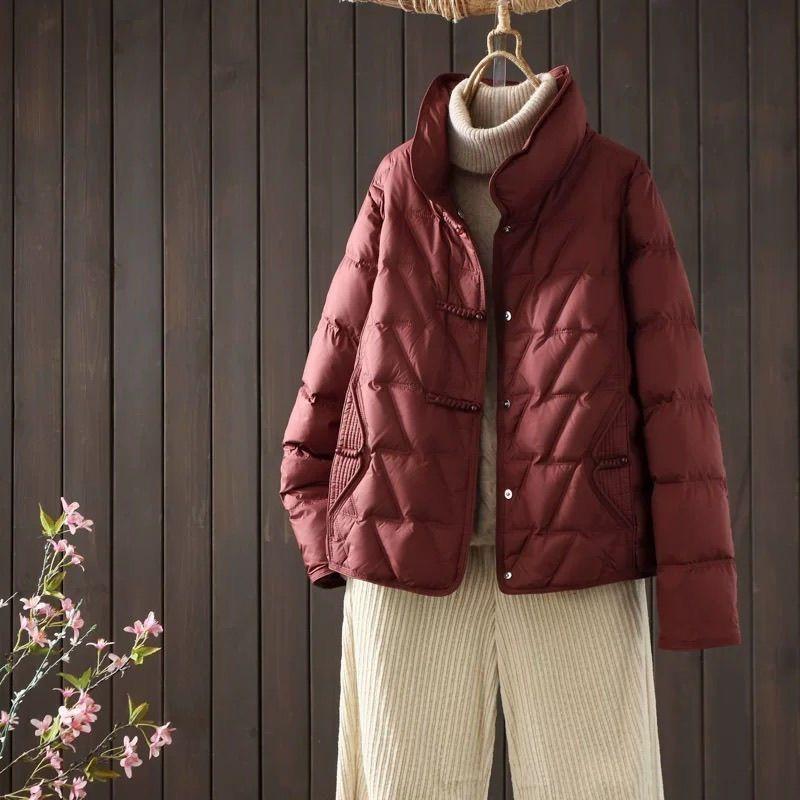 Women Plus Size New Chinese Style Thick Short Cotton Padded Coat With Frog Buttons