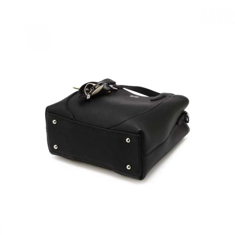 Dcba6e555bk [ria] Black Cowhide Flower Charm Tote Bag S