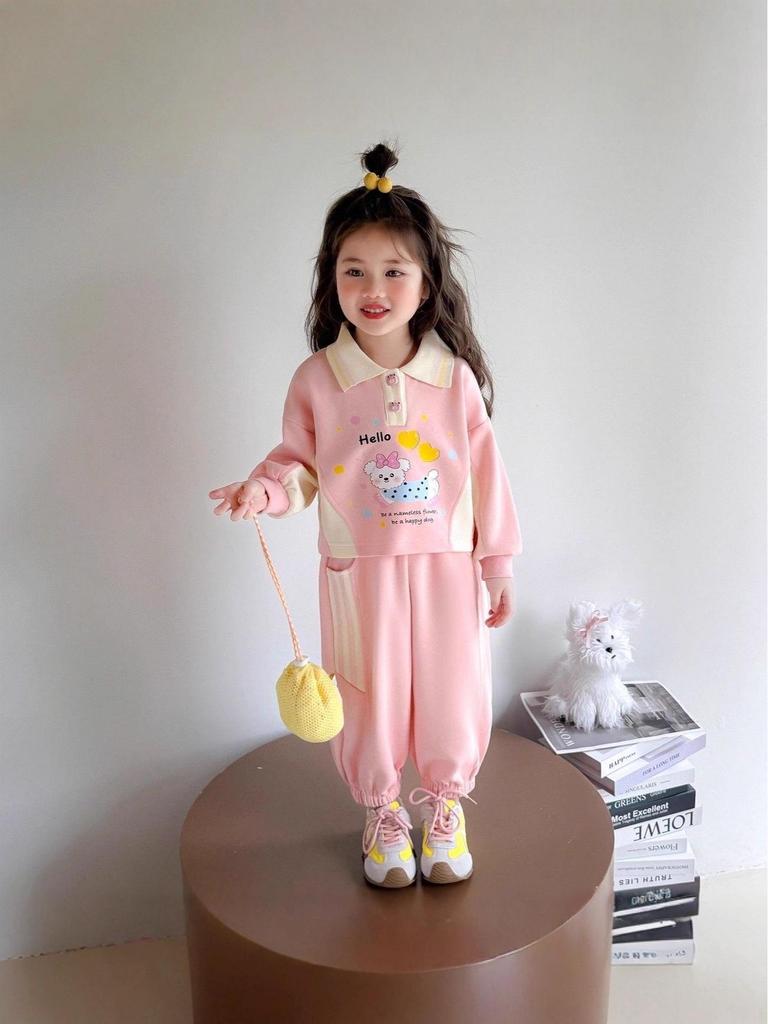 2025 Spring Stylish Two-Piece Cartoon Suit for Girls - Casual Autumn Wear