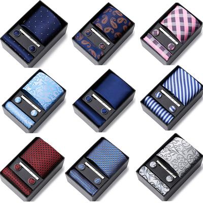 Tie Men'S Business Professional Dress Suit Blue Striped Gift Box Polyester Silk 7.5Cm Business Gift