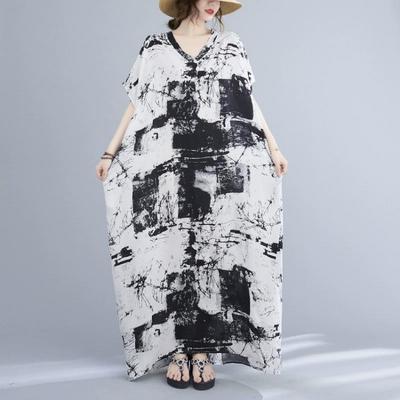 Summer Women Plus Size Dress V Neck Bohemian Floral Print Loose Oversize Maxi Sundress Big 5104