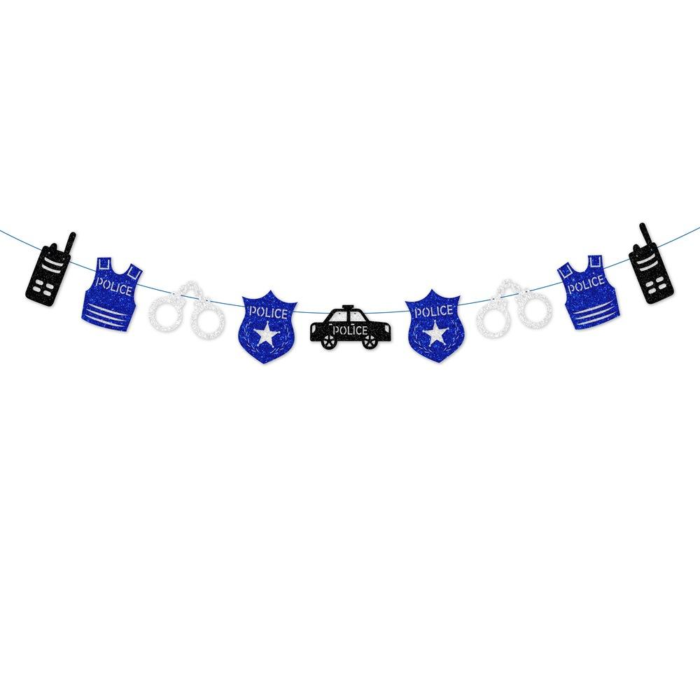 Vocation Police Theme Happy Birthday Banner Police Car Swirl Hanging Garland for Kids Boy Birthday Baby Shower Party Decor