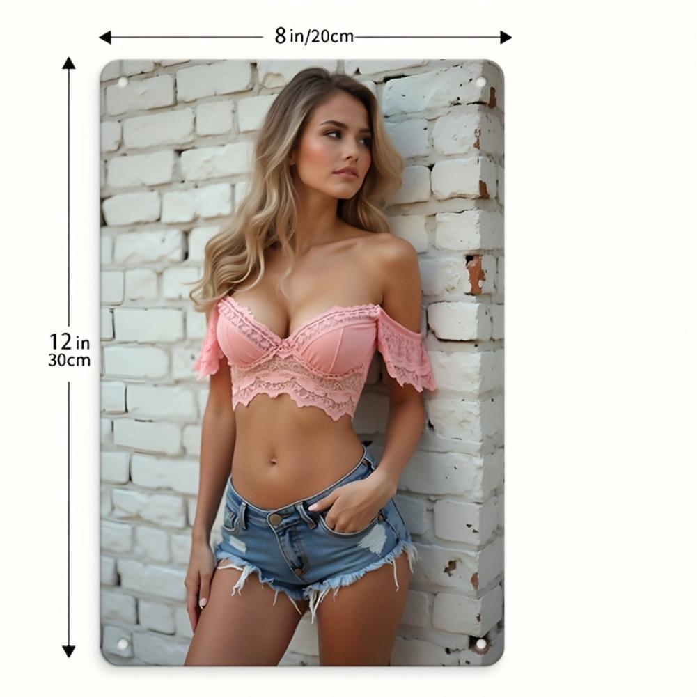 

[2D Плоский] 1 шт. Металлическая настенная табличка в стиле винтаж пин-ап бикини - 8x12 дюймов, Дизайн с розовыми плечами, Ретро-иллюстрация для ресторанов 20x30cm（7.8x11.8inch）