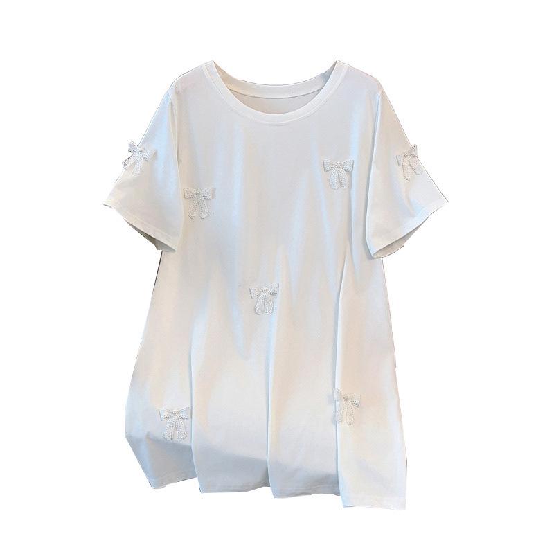 Camiseta de manga corta adelgazante de longitud media para mujer talla grande (Hasta 350 jin)