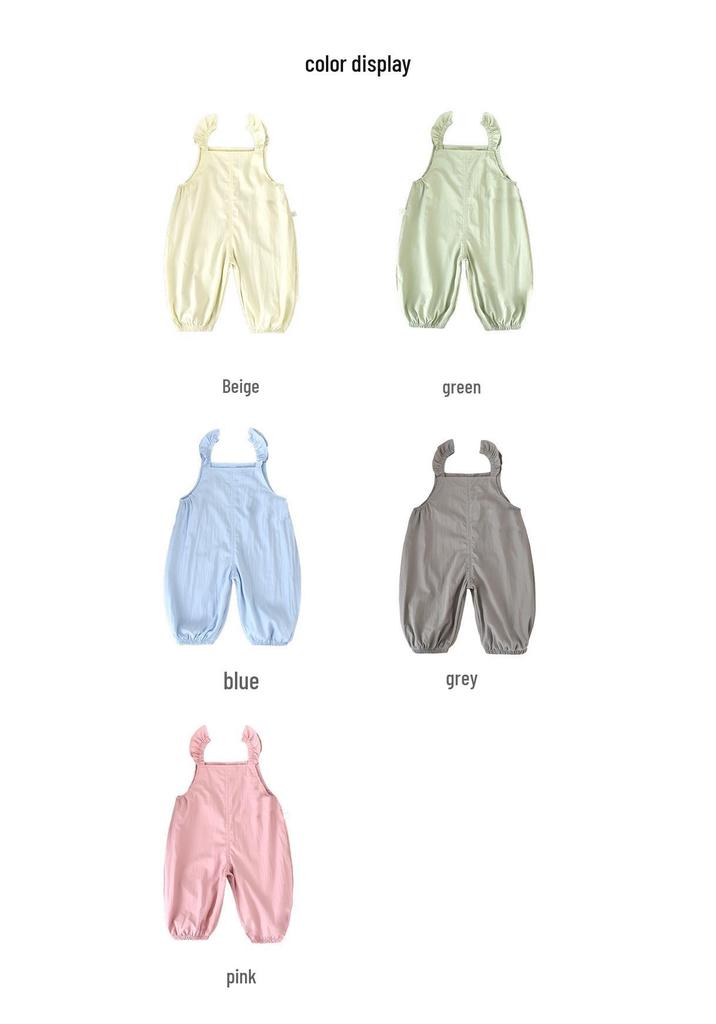 Little Pig David Girls' Summer Lace Strap Jumpsuit - Stylish Solid Color Outfit for Baby Girls