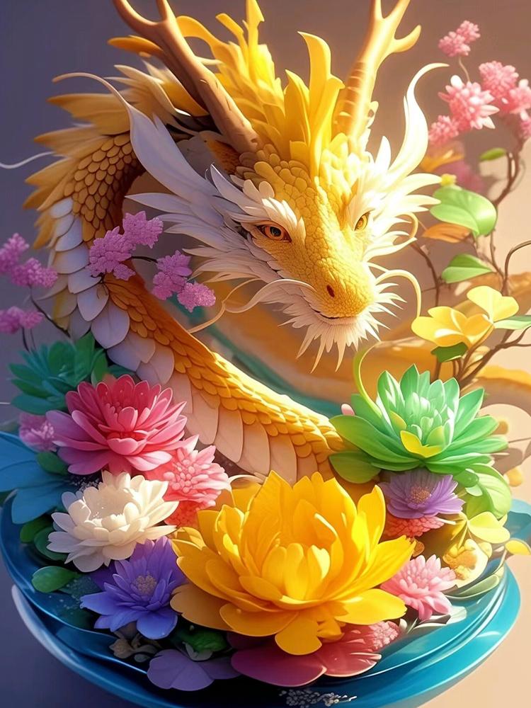 Diamond Art Painting Newly Arrived Chinese Loong Flower Diy 5d All Mosaic Jewelry CrossStitch Embroidery Set Home Decoration