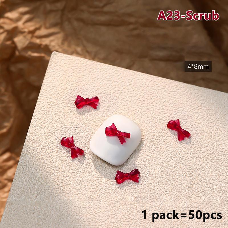 50Pcs French Style Bows Nail Accessories Mixed Size 3D Wine Red Bowknot Nail Charms Kawaii Winter Nail Art Decoration Cute Parts