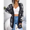 Dámský podzimní a zimní kostkovaný krajkový ležérní kardigan s lucernovými rukávy