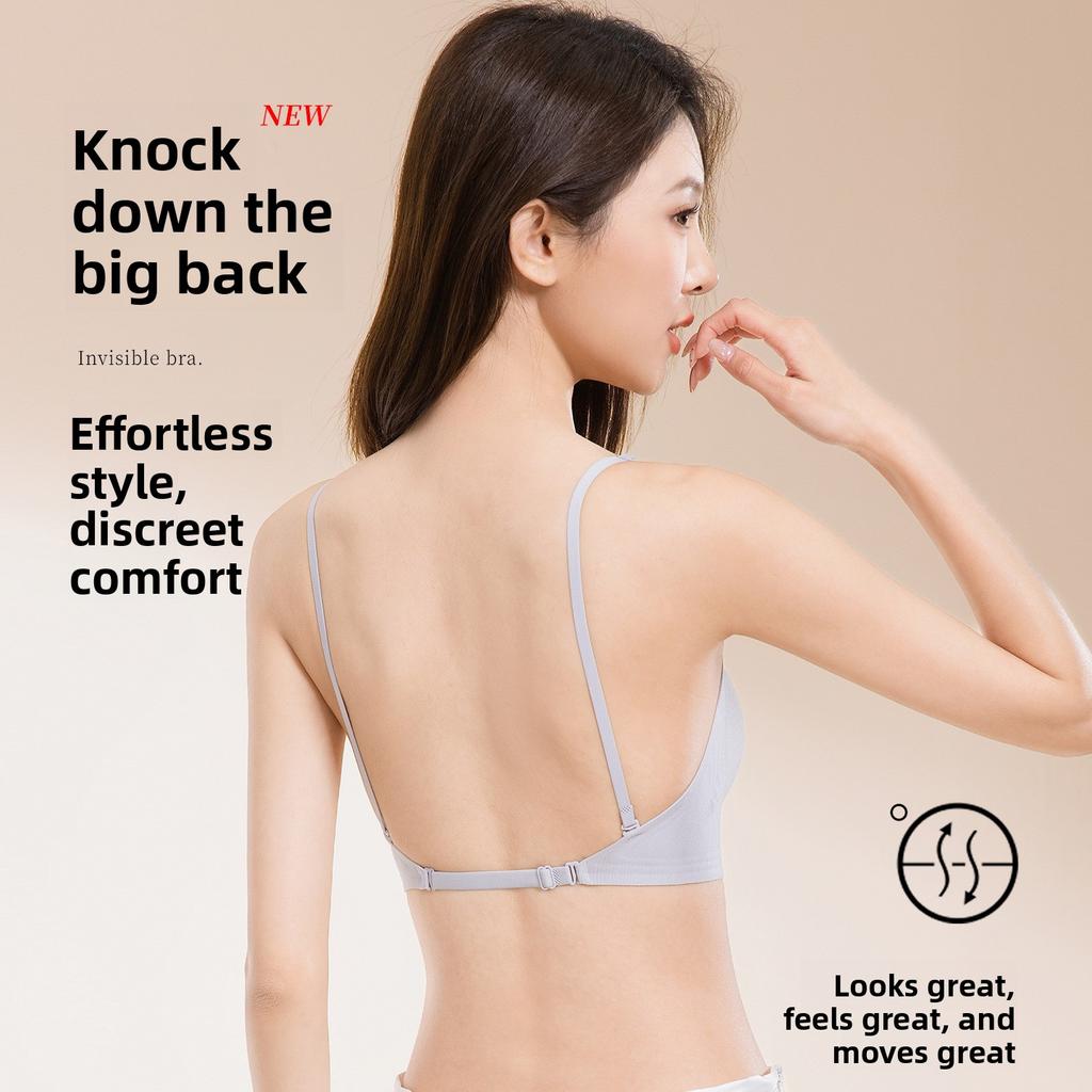 Female hang neck thin shoulder belt pull soft support to collect auxiliary breast invisible without trace beautiful back underwear