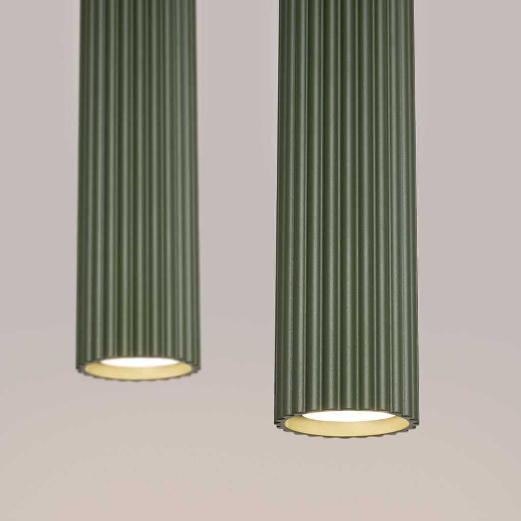 Modern hanging lamp, green olive strip, two corrugated tubes for the kitchen above the island, 2xGU10 10W KARBON Sollux Lighting