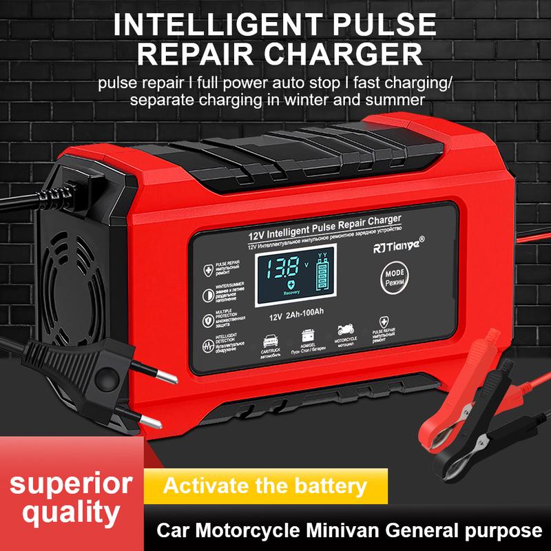 80W Truck Battery Chargers Storage Cell Charging Device Intelligent Pulse Repair for Lead Acid Motorcycle Car Batteries 12V 6A