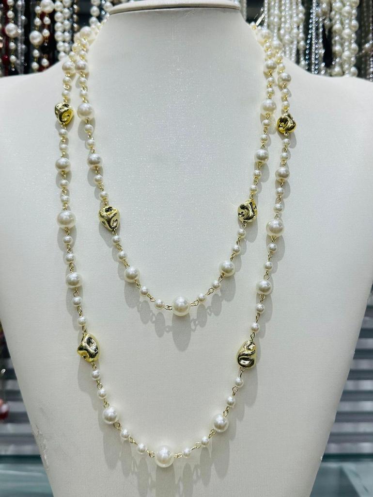 NK-275 Multi-Layer Glass Pearl Necklace - Love, Plum Blossom, Geometric Design