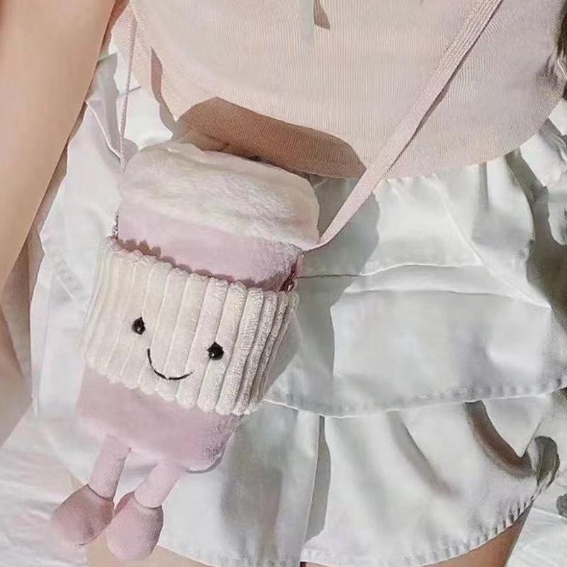 Creative Cartoon Coffee Milk Tea Bag Crossbody Bag For Women Girls Funny Cup Holder Bag Accompanying Cup Crossbody Bag