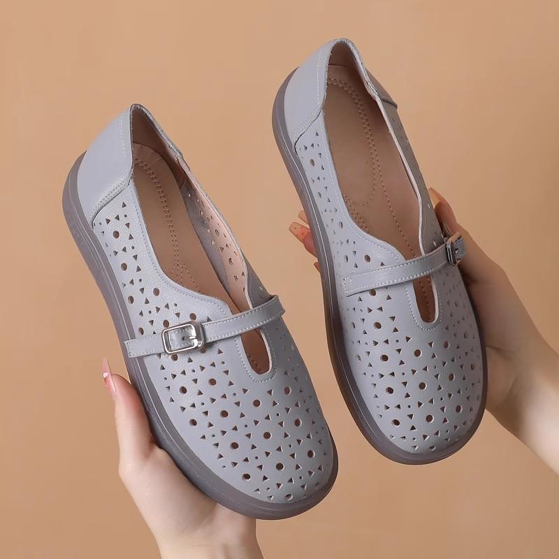 Fashion GKTINOO 2025 Genuine Leather Shoes Hollow Out Women Ballet Flats Summer Women's Solid Soft bottom Shoes Woman Slip On Loafers