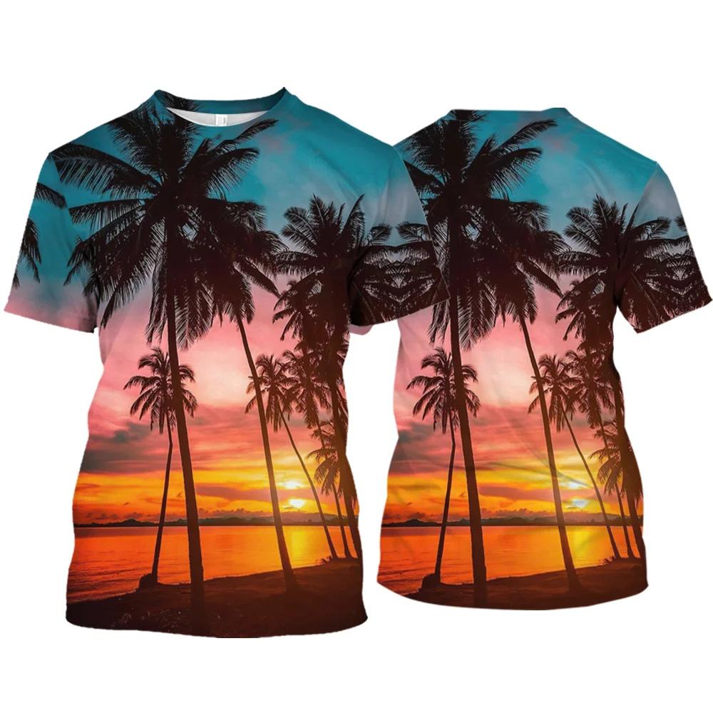 Hawaii Coconut Tree Graphic T Shirts Hawaiian View 3D Printed T Shirt For Men Clothes Harajuku Fashion Women Tshirt Vacation Top