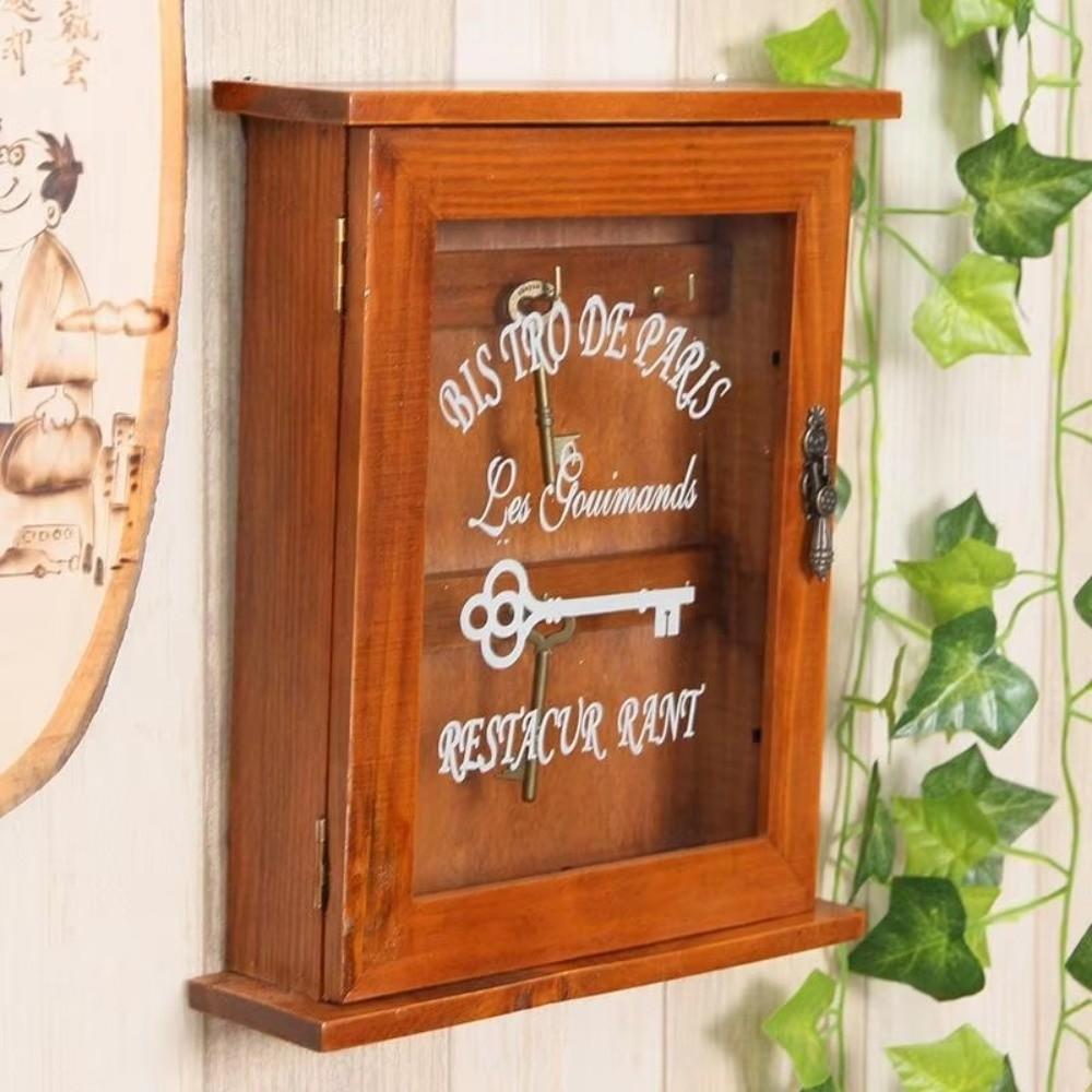 Vintage Wall-Mounted Key Holder Rustic Key Storage Box Wall Decoration Key Hook  Living Room