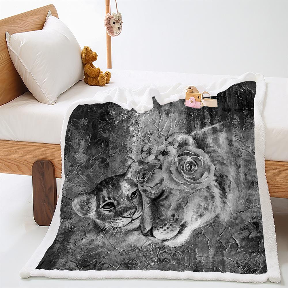 2D Digital Print Cover Blanket Animal Tiger Wolf Leopard Thickened Lamb Wool Crystal Plush Blanket