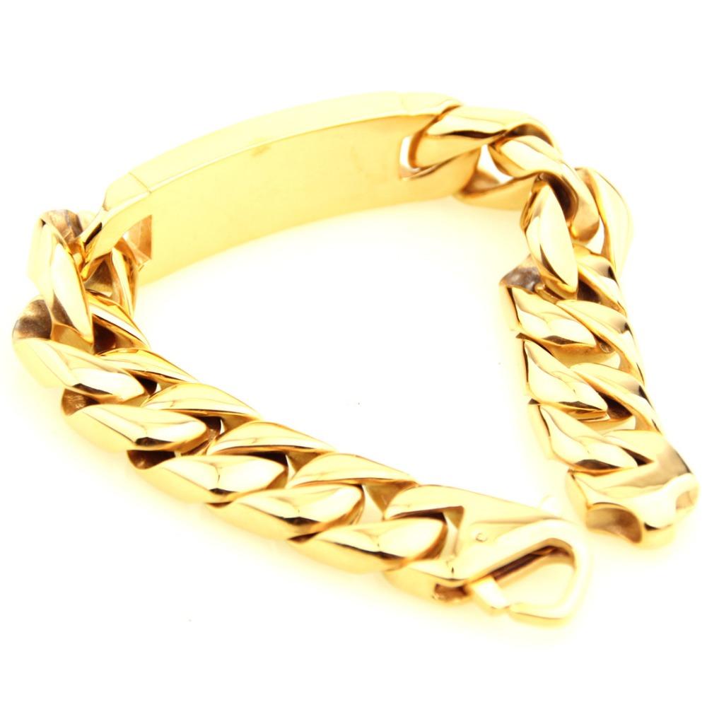 Birthday Gift  Stainless Steel Gold Color Smooth  Cuban Curb Miami Link Chain Mens Male Bracelet Wristband