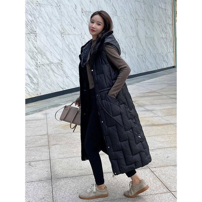 Herbst und Winter Kapuzen Baumwolle Damen Taille Knielang Mode verdickte Weste Oberbekleidung