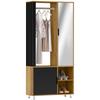 Bedroom Wardrobe with Mirror, Open Compartments, Cupboard and Hanging Rail, 80 X 30 X 170 Cm, Natural