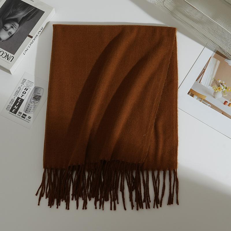 Autumn and Winter New Imitation Cashmere Scarf Female Korean Version Versatile Solid Color Shawl Dual-purpose Thickened Warm Couple Fringed Scarf