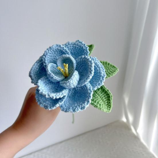 Buchet de bujor croșetat manual, din bumbac tricotat, cu frunze și tulpină lungă, pentru nuntă, decor de casă, cadouri de ziua de naștere și aniversare