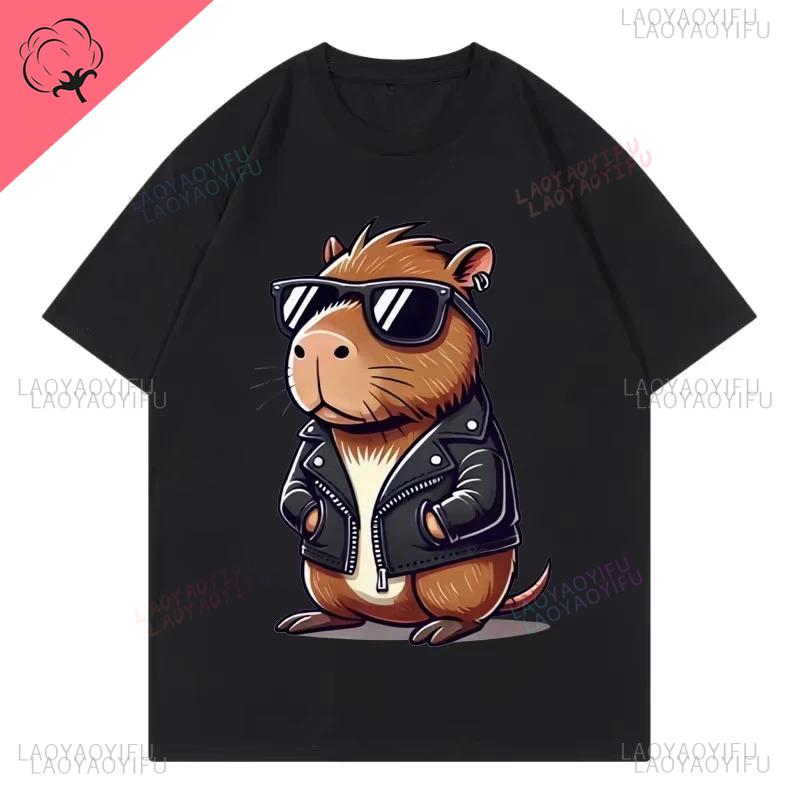 Fashion Cool Capybara Cute Animal Graphic Tshirt High Street Trend Short Sleeve Tshirt Men Female Casual Loose Printed Tshirts
