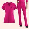 Women's Loose And Comfortable V-neck Short Sleeved Workwear With Tie Up Top And Waist Cinching Beauty Suit Set