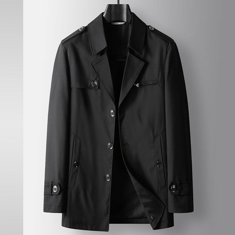 

Men s Windbreaker Spring and Autumn Lapel Single-breasted One-handed Long Middle-aged and Young Luxury Business Casual Windbreaker Jacket 4XL чорний