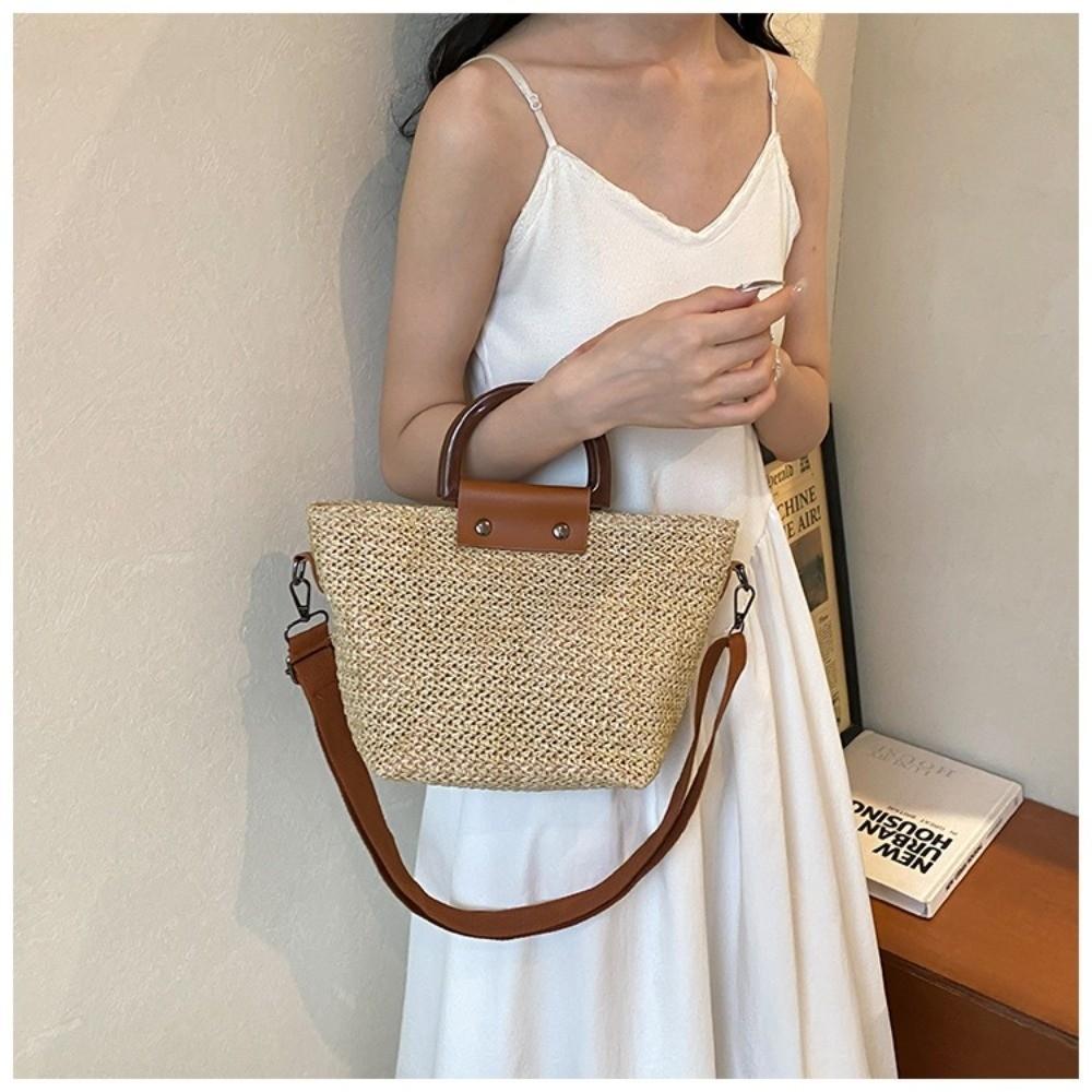 Fashion Weaving Straw Straw Bag Top Handle Bohemian Style Crossbody Bag Hand Woven Bag Beach Vacation