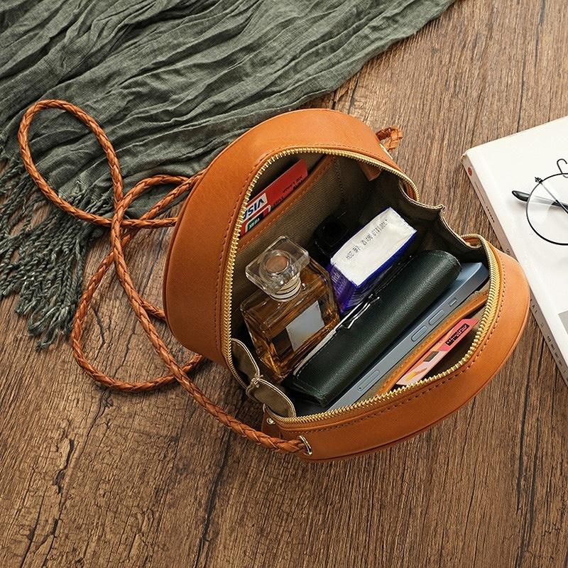 Простая маленькая круглая сумка Johnature из натуральной кожи — фото 10