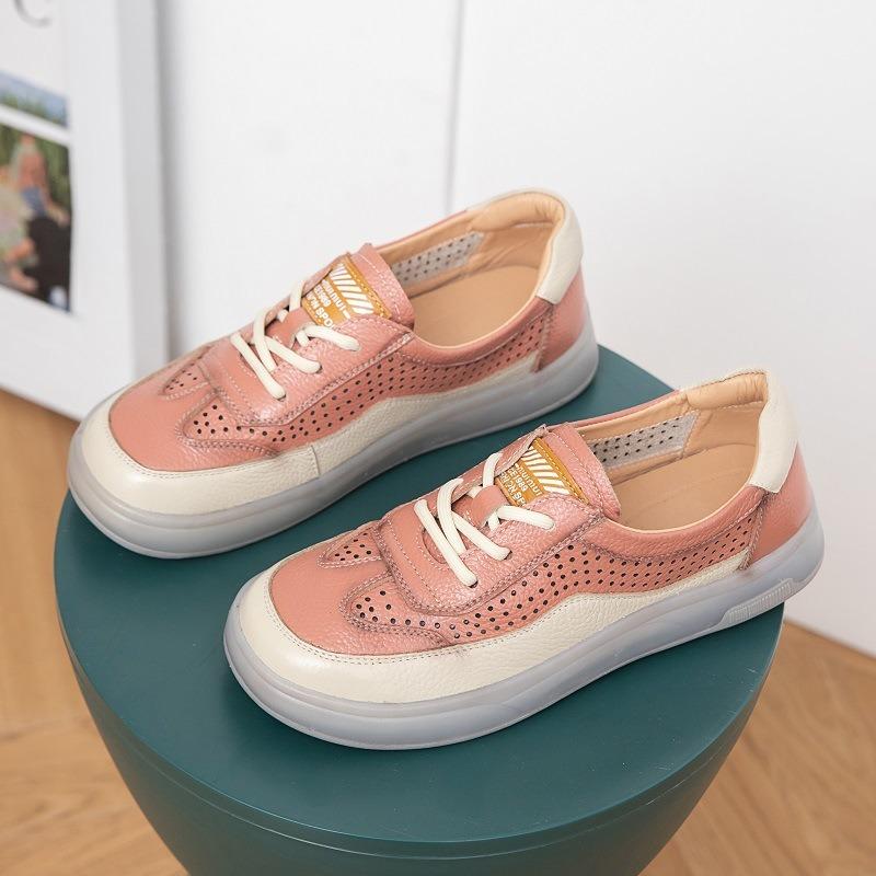 New spring and summer first-layer cowhide shallow-mouth single shoes women's retro casual thick-soled lightweight jelly-soled small white shoes