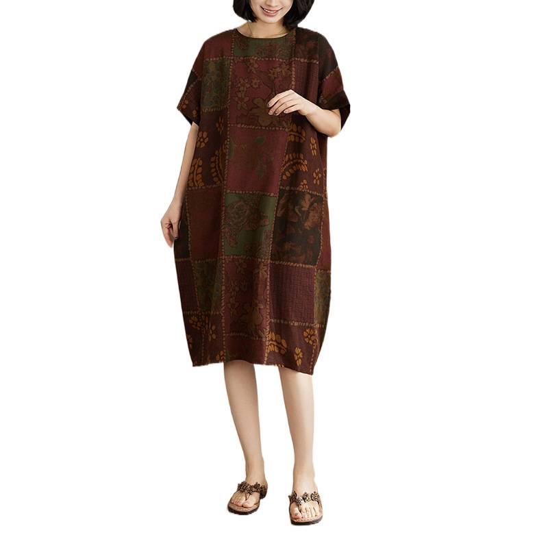 2026 Plus Size Women's Retro Cotton Linen Dress - Ethnic Style Casual White