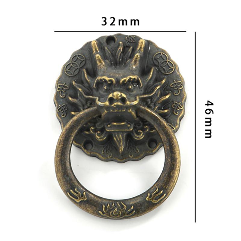 2 stk Antikk Bronse Dragehode Håndtak Gammel Kinesisk Stil Vintage Skufferinger Skapdør
