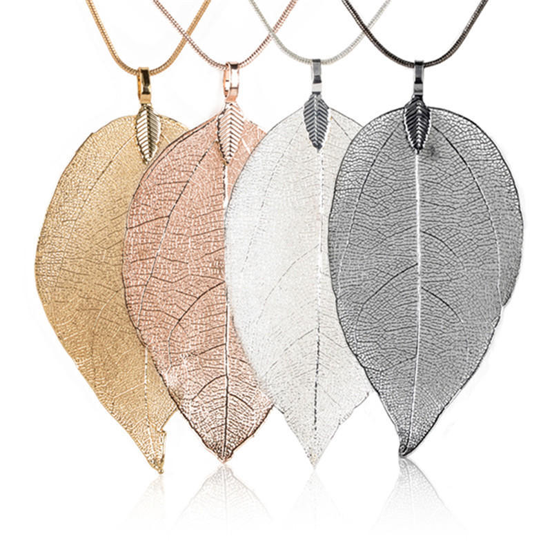 Unique Women Jewelry Simple Leaf Sweater Pendant Long Chain Necklace