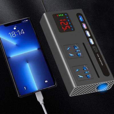 Ports de Charge USB pour Véhicule Onduleur de Puissance de Voiture 200W Adaptateurs à Prise Allume-Cigare Automatique avec Écran LCD Accessoires Intérieurs de Voiture