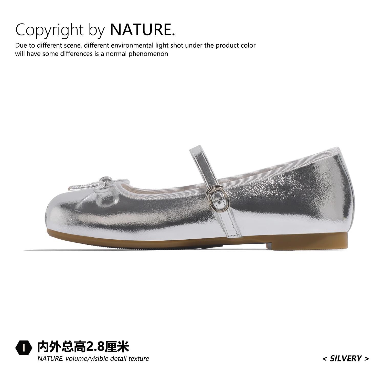 

2025 Gentle French Mary Jane shoes women s comfortable inner height increase bow word with casual ballet style single shoes 35 серебряный