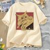 Vintage Cat Bite Cotton T Shirt Japanese Horror Retro Graphic Tee Horror Cats Crazy T Shirts Men Women Fashion Short Sleeve Tees